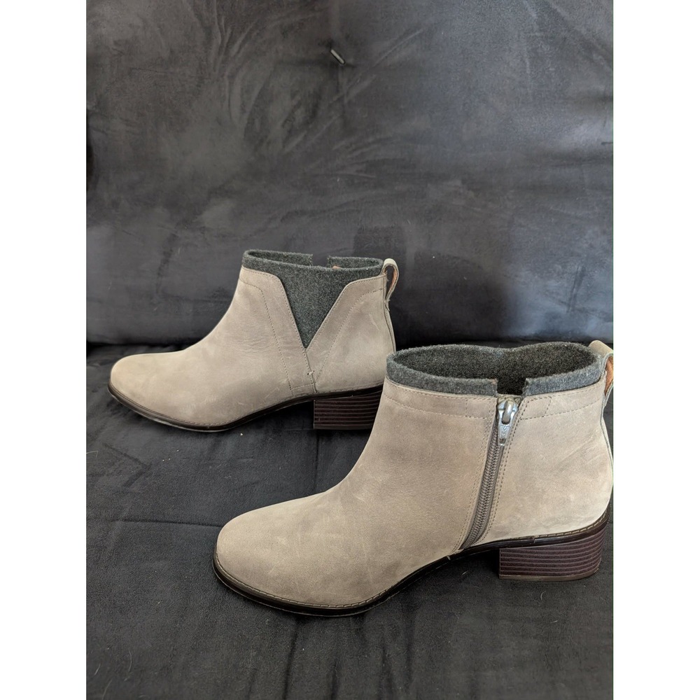 Vionic Women's 9 Joslyn Boot Ankle Booties Charcoal‎ Leather Zip Up Wool Trim